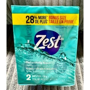 Zest Refreshing Aqua Deodorant Bar Soap with Vitamin E 2 Bars 4.12oz Bonus Size